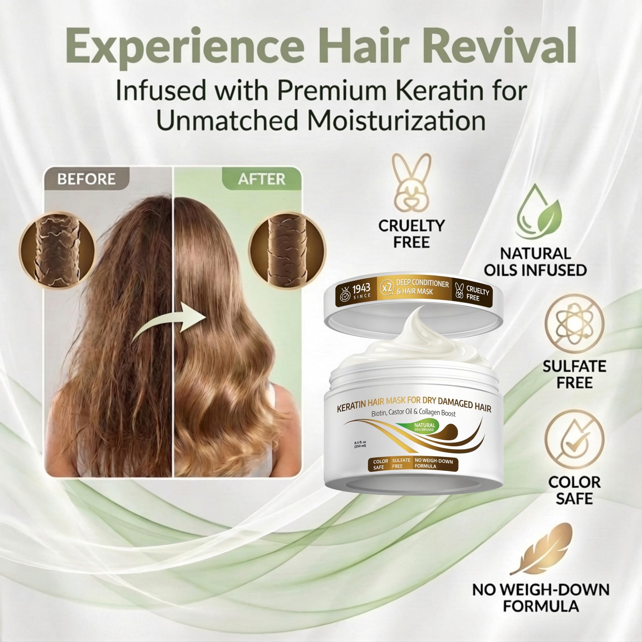 VITAMINS hair cosmetics Keratin Hair Mask jar close-up showcasing creamy texture for deep conditioning.
