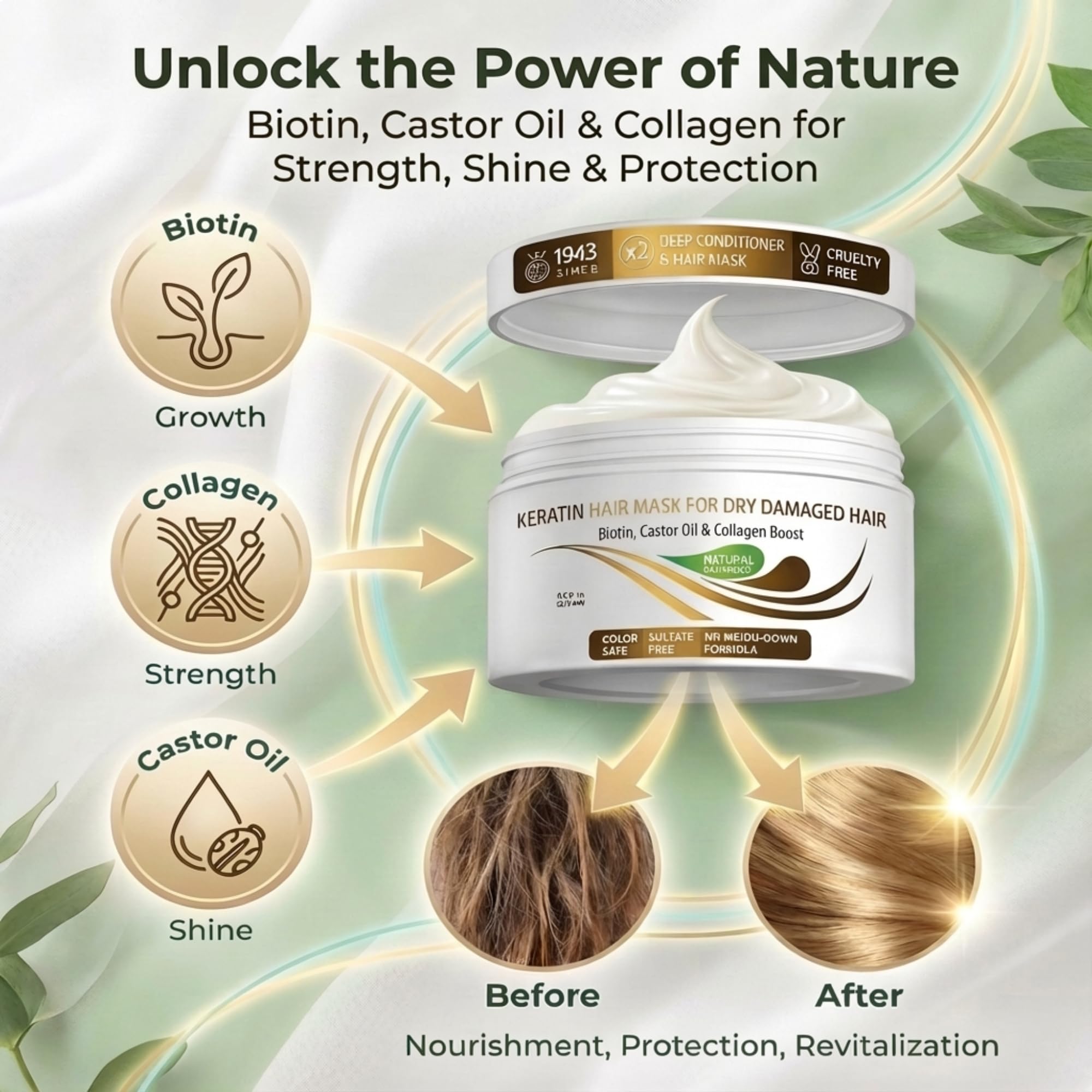 VITAMINS hair cosmetics Keratin Hair Mask texture close-up ready for easy application.