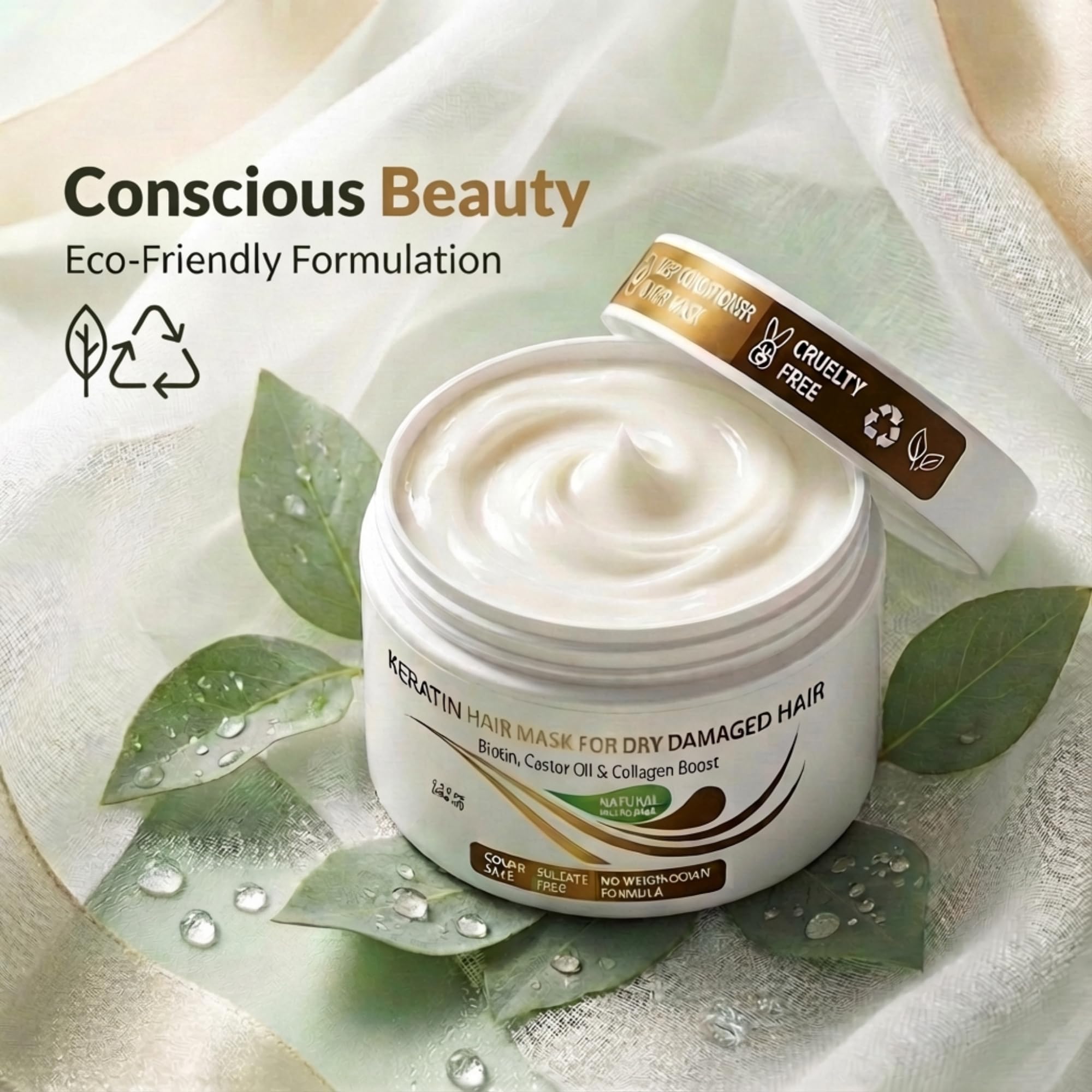 VITAMINS hair cosmetics Keratin Hair Mask on wet hair ready to rinse after conditioning.