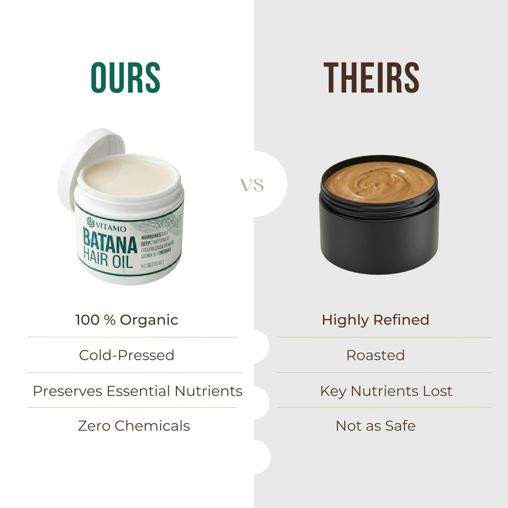 Scalp care with Vitamo Batana oil delivering moisture and shine.