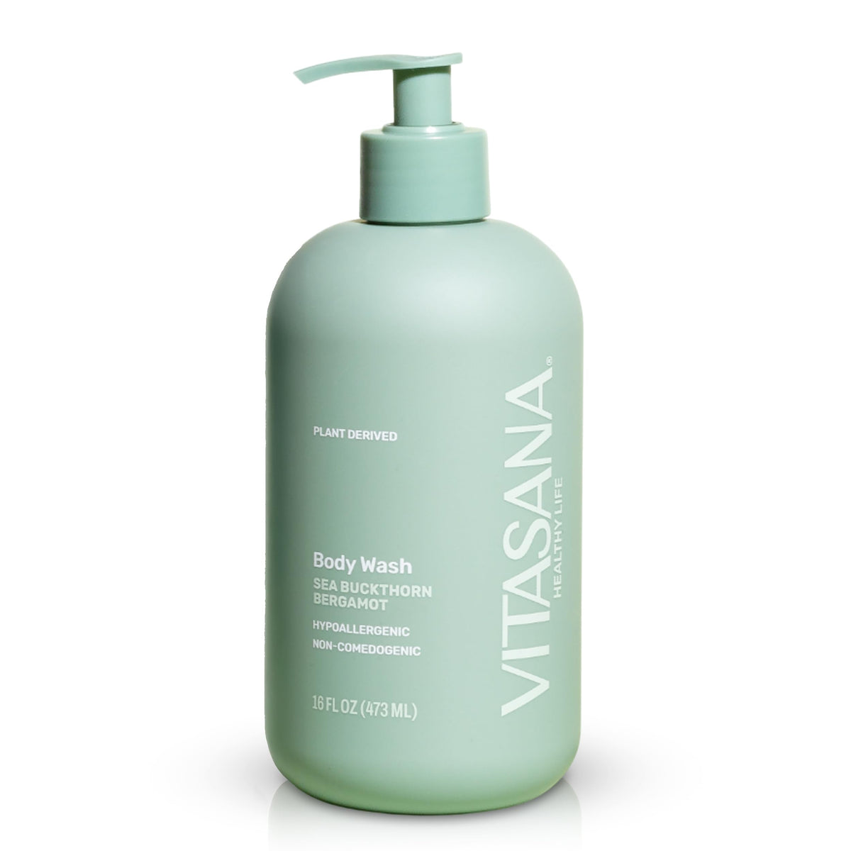 Vitasana botella de jabón corporal con espino amarillo y bergamota, ideal para piel sensible.