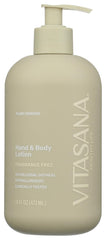 Vitasana loción hidratante para manos y cuerpo, botella de 16 oz, sin fragancia.