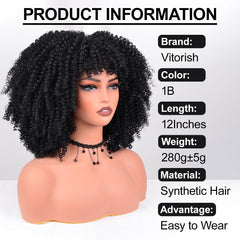 Vitorish Afro Curly Wig back view emphasizes lightweight comfort.