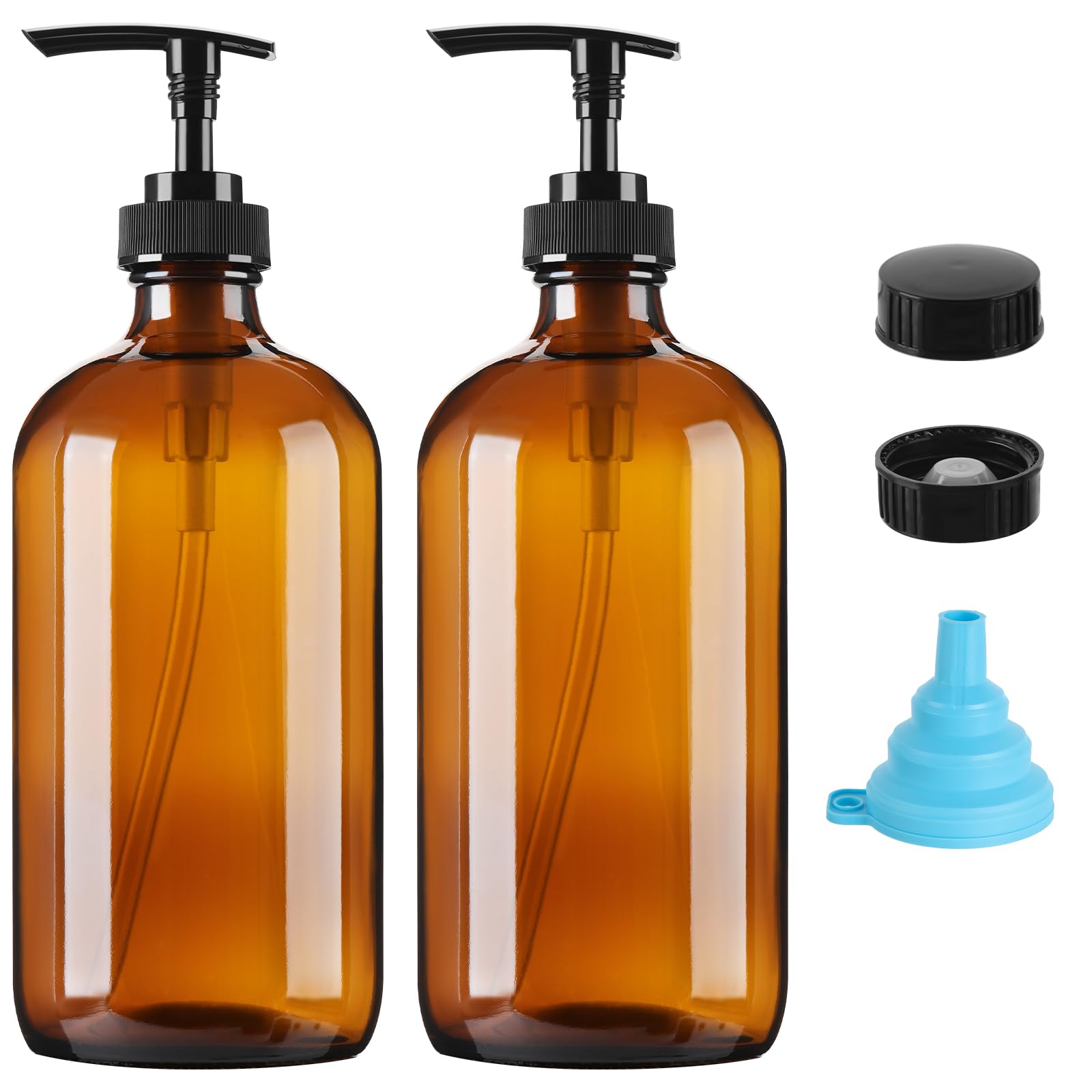 Vitreaux amber glass dispenser 2-pack for kitchen and bathroom use.