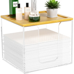 VITVITI disposable face towel holder in clear acrylic with bamboo lid for elegant bathroom storage.