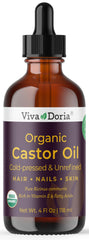 Viva Doria Aceite de Ricino Orgánico, botella de 120 ml, hidratación para cabello y piel.