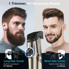 VivaEase beard trimmer in hand shows portable cordless convenience for on-the-go grooming
