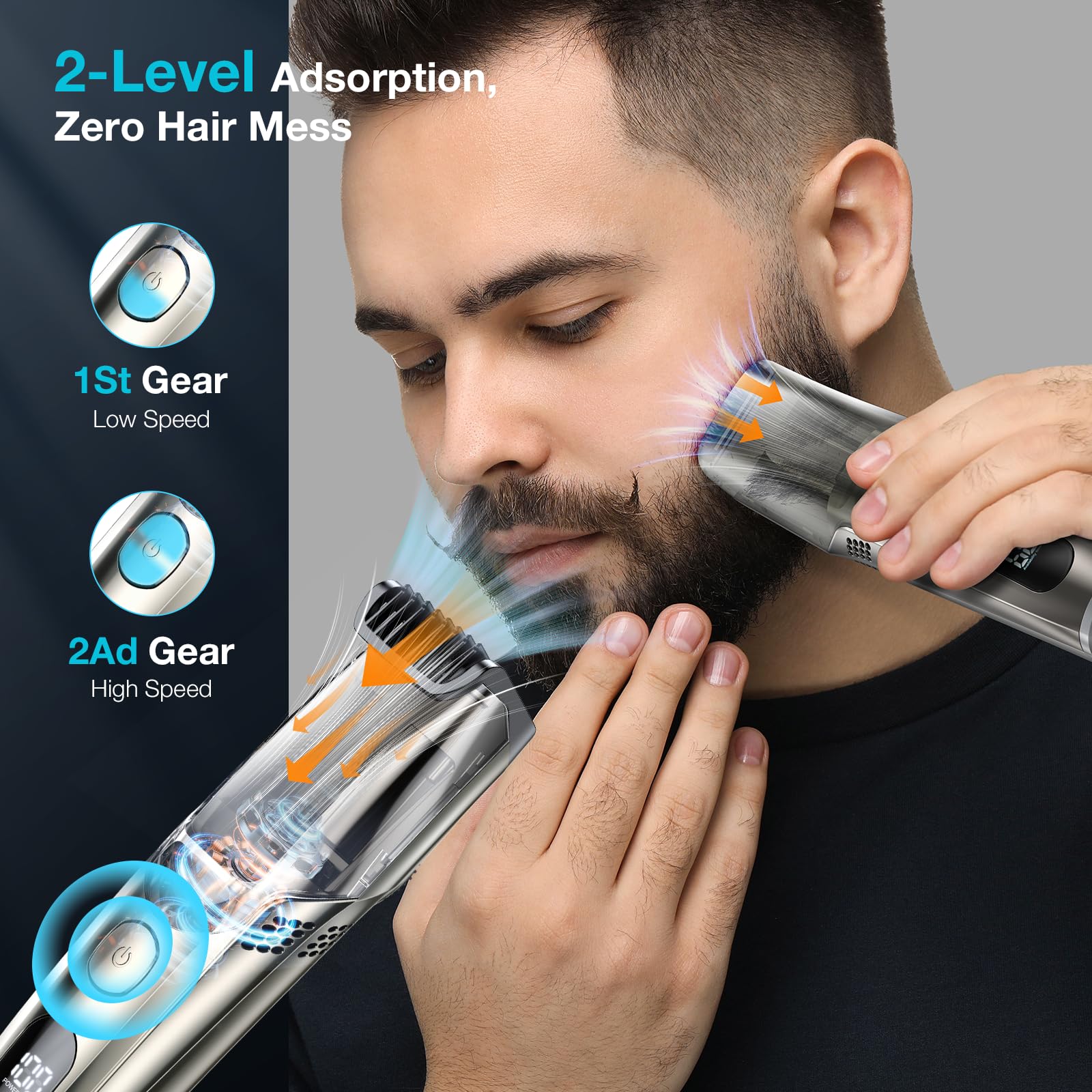 VivaEase beard trimmer with two combs attached for precise 1–20 mm styling