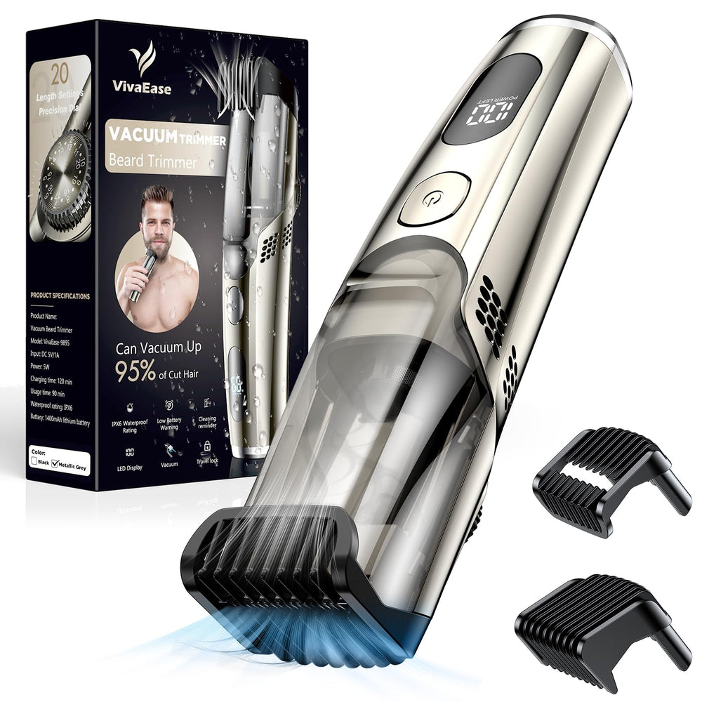 VivaEase vacuum beard trimmer front view for mess-free grooming