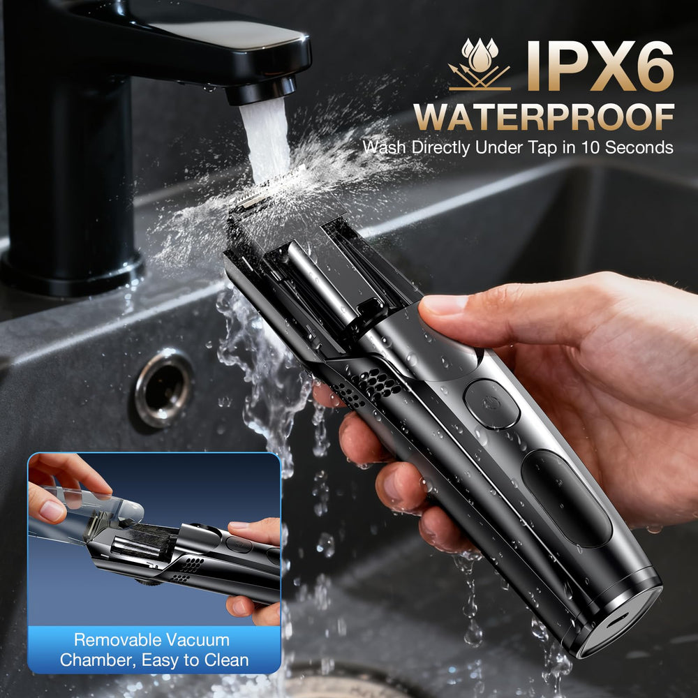 VivaEase vacuum beard trimmer IPX6 waterproof design for easy rinsing