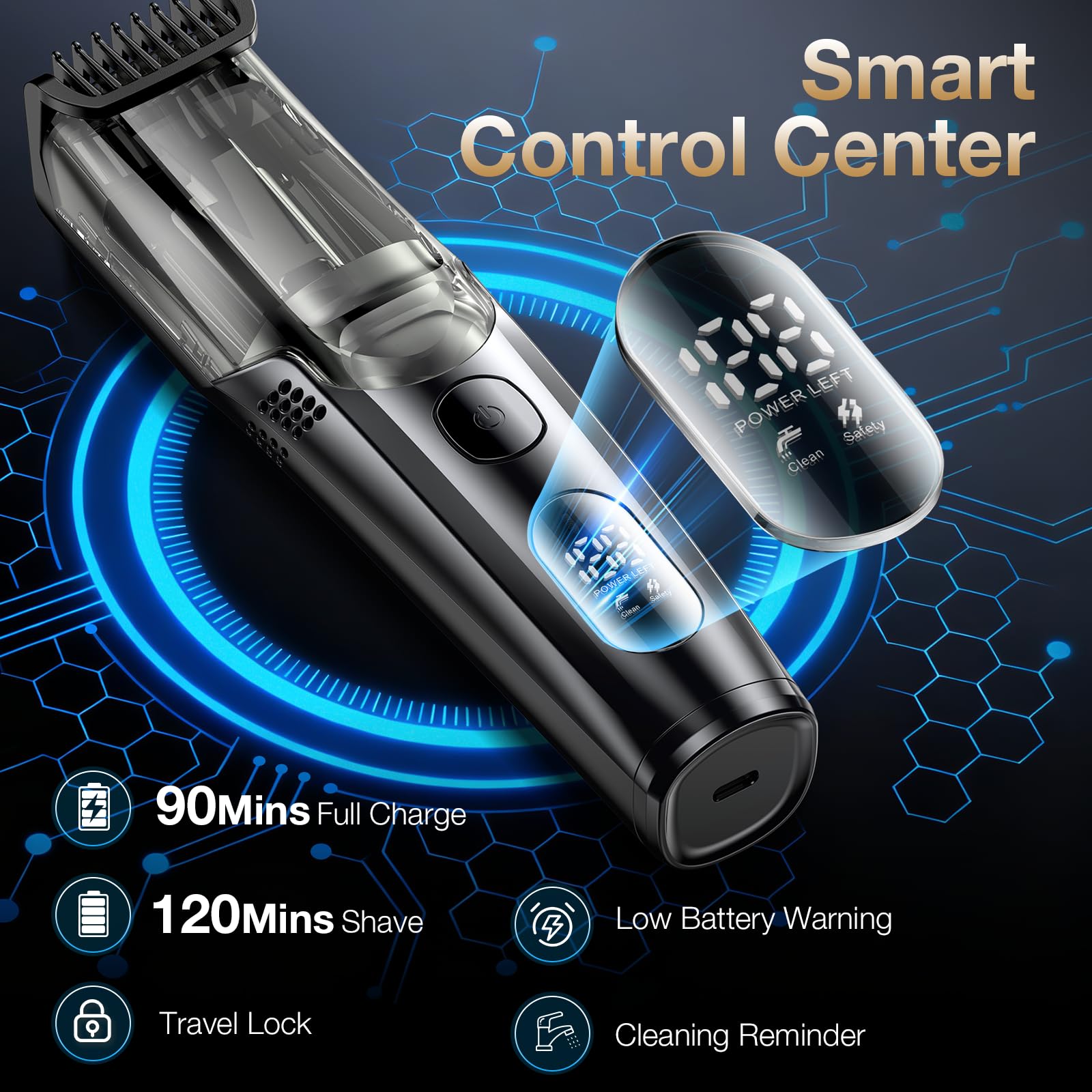 VivaEase vacuum beard trimmer two-speed motor adapts power for styling