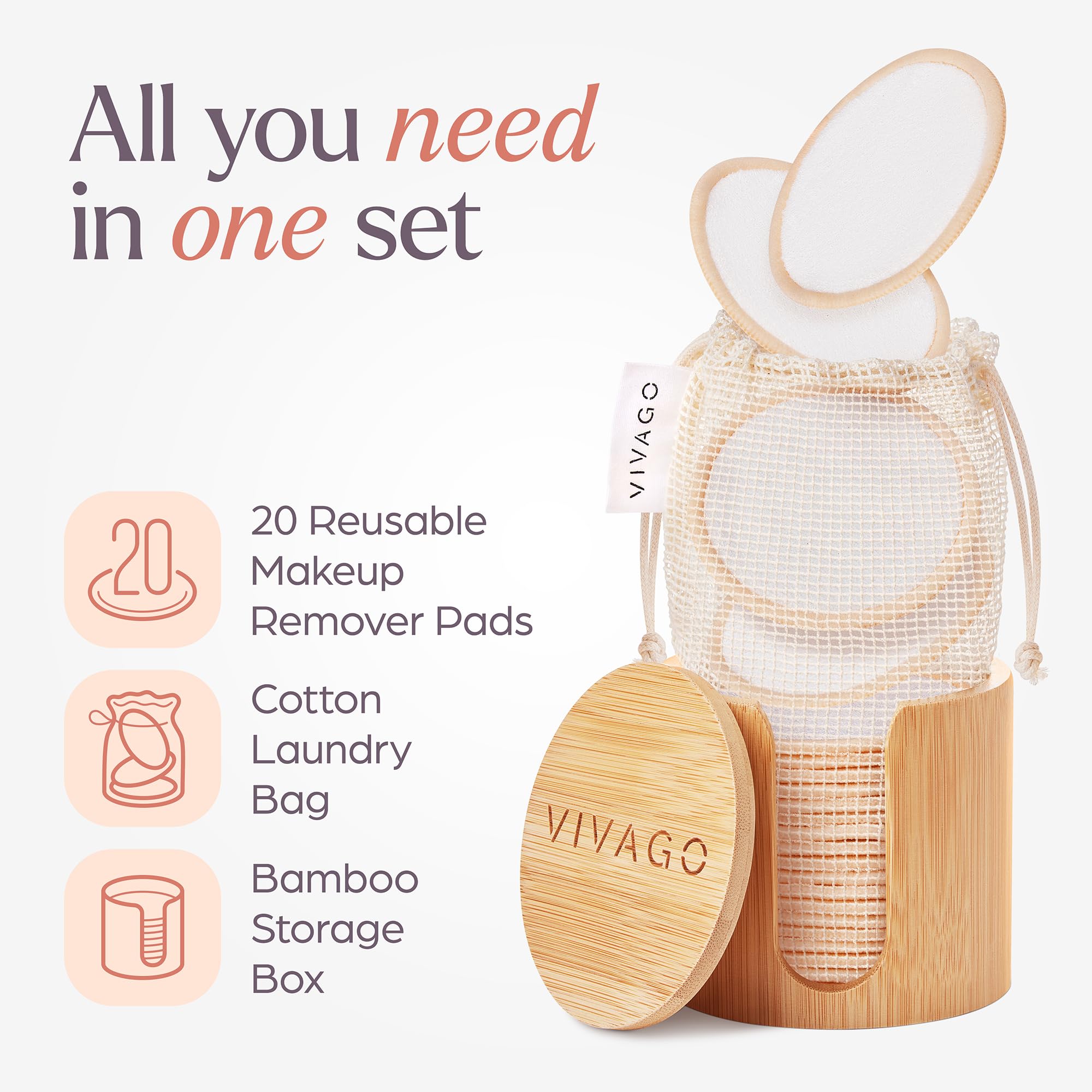 VIVAGO bamboo holder stores pads neatly between uses