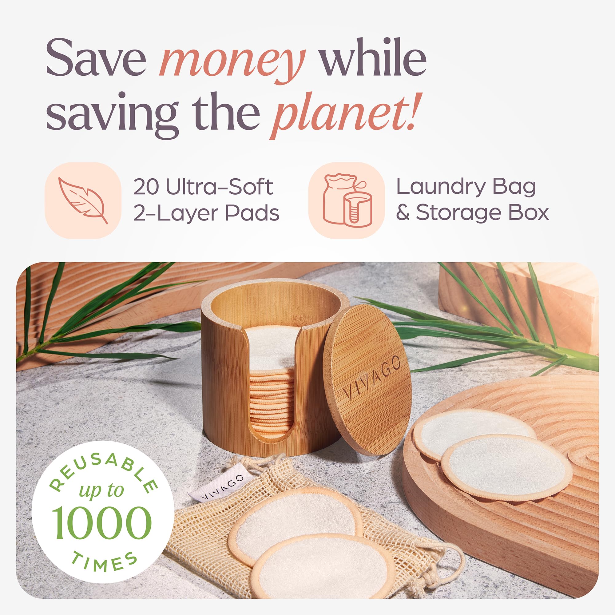 VIVAGO reusable cotton rounds, 8 cm diameter, for thorough cleansing