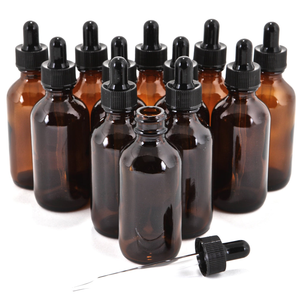 Vivaplex amber 2 oz bottles with glass droppers for precise essential oil dosing