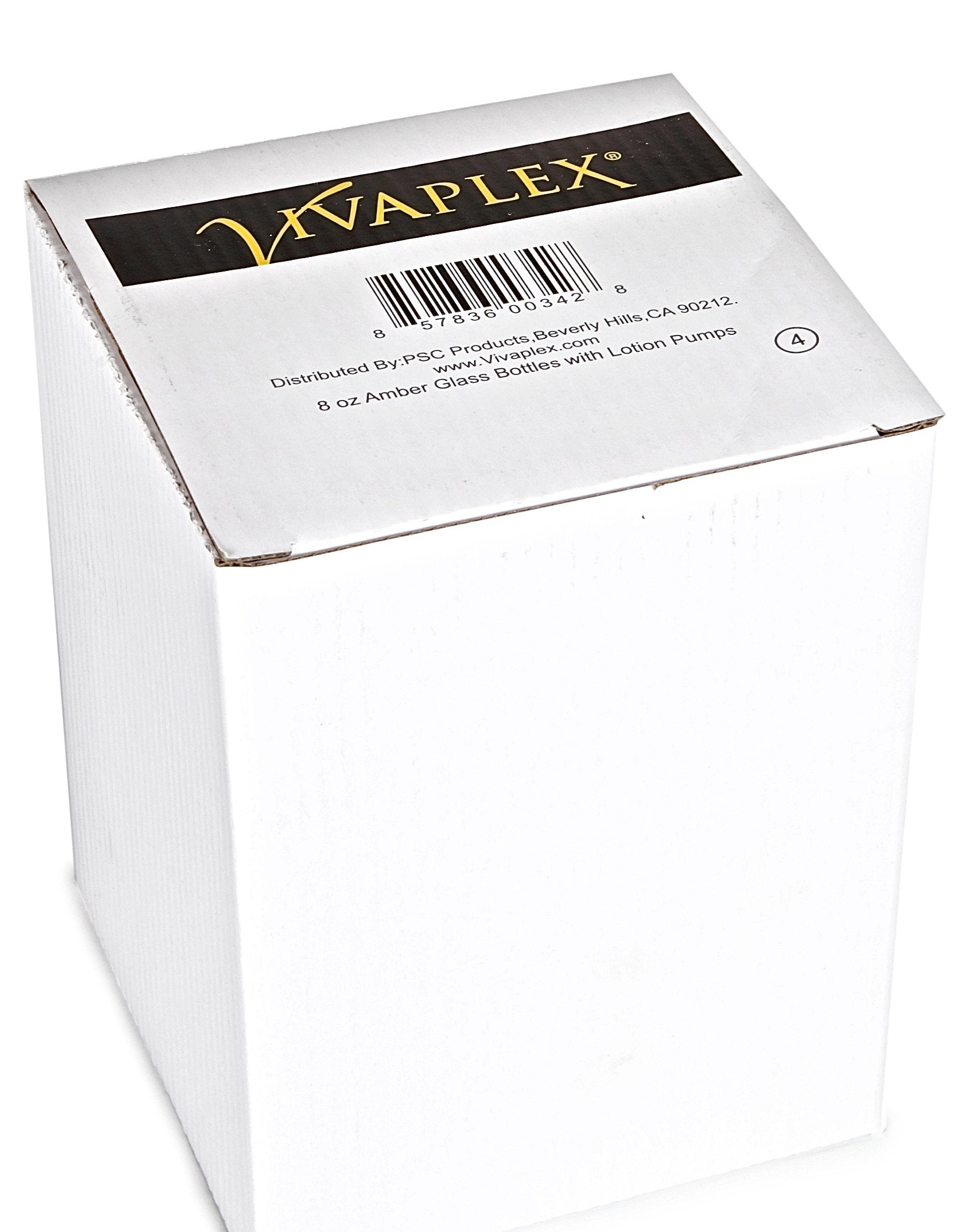 Vivaplex 8 oz amber bottle with black pump—ideal for essential oils.