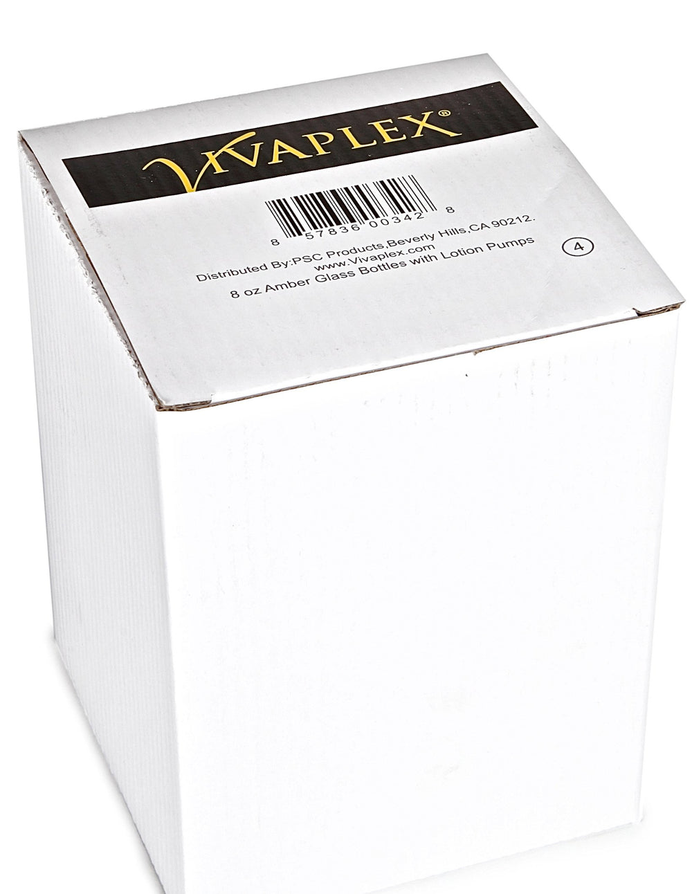 Vivaplex 8 oz amber bottle with black pump—ideal for essential oils.