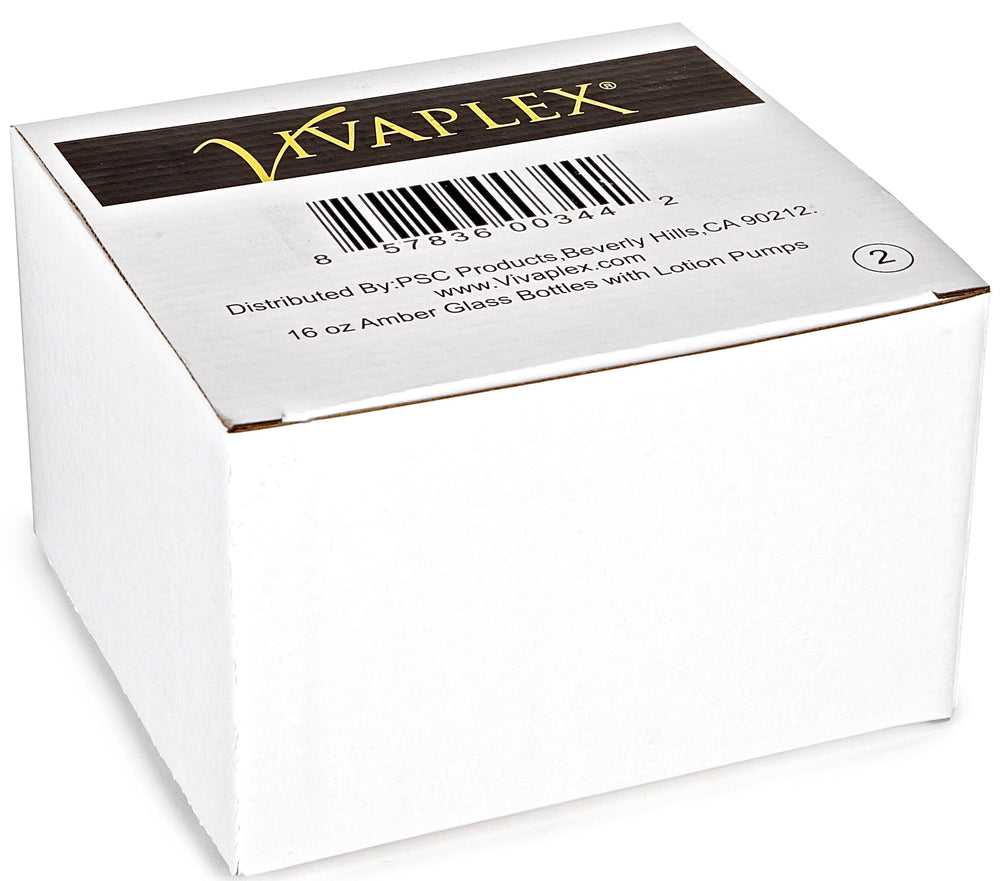 Two-pack Vivaplex amber bottles with pumps, ideal for DIY cosmetics.