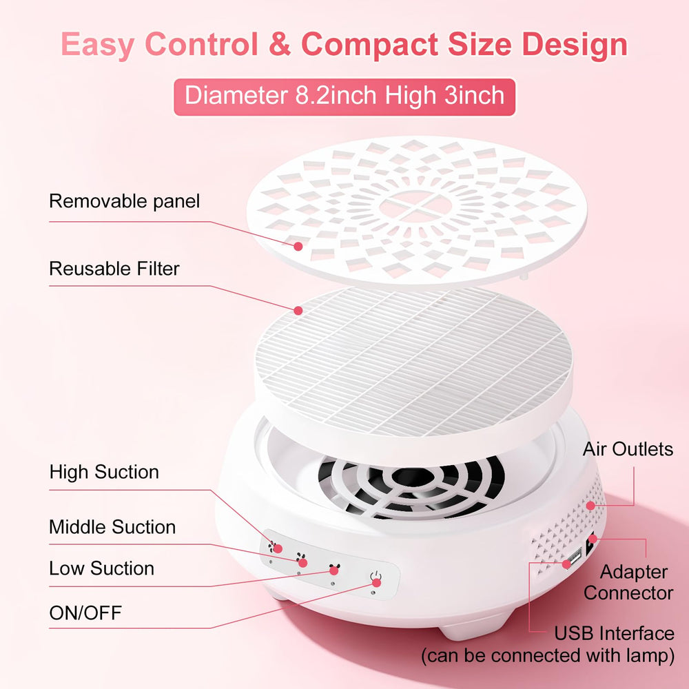 VIVAXIS nail dust collector portable design fits on any table.