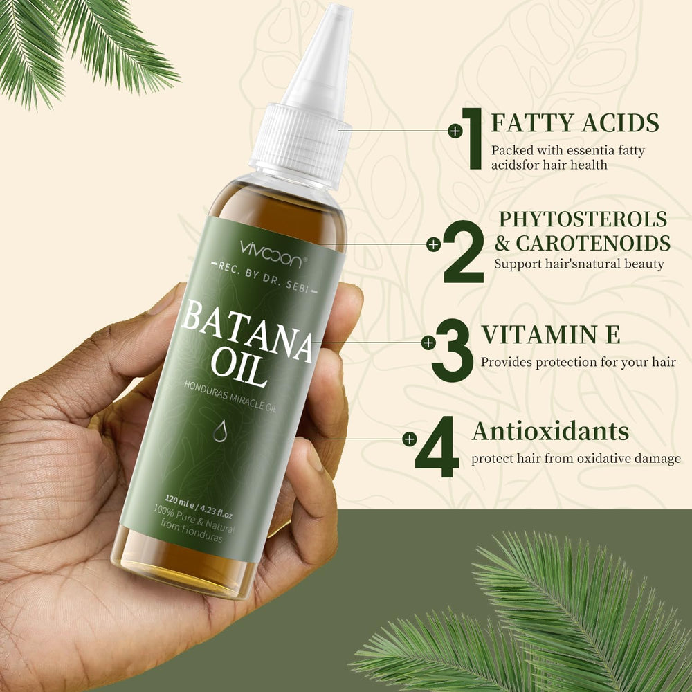 Aceite de Batana Vivccon, textura nutritiva para cabello sedoso.