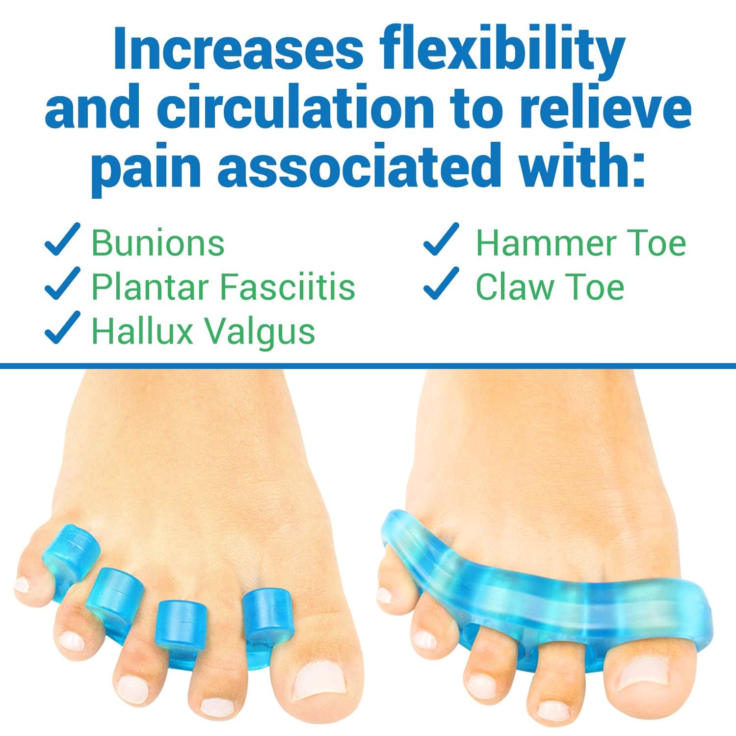 VIVEsole toe separators stretcher closeup shows targeted stretch for flexibility.