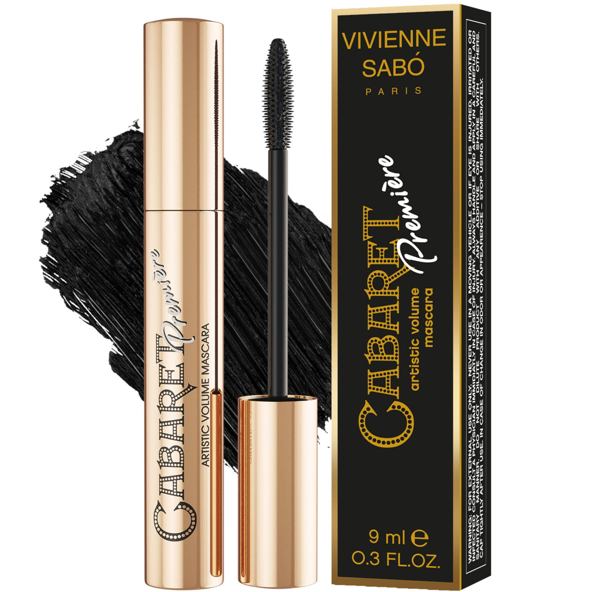 Vivienne Sabó Cabaret Premiere Máscara negra: envase y aplicador para pestañas definidas.