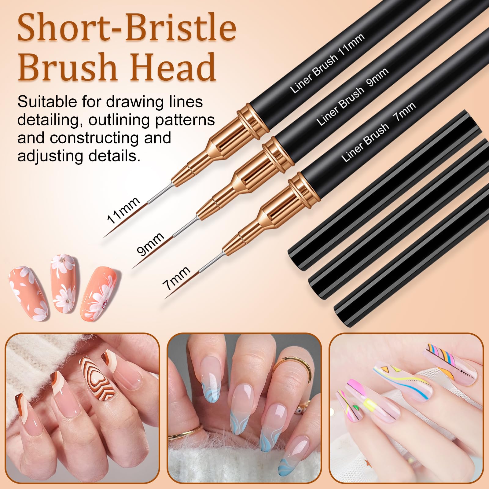 Vivinin 7-piece metallic nail art brush set with 15mm brush for bold borders