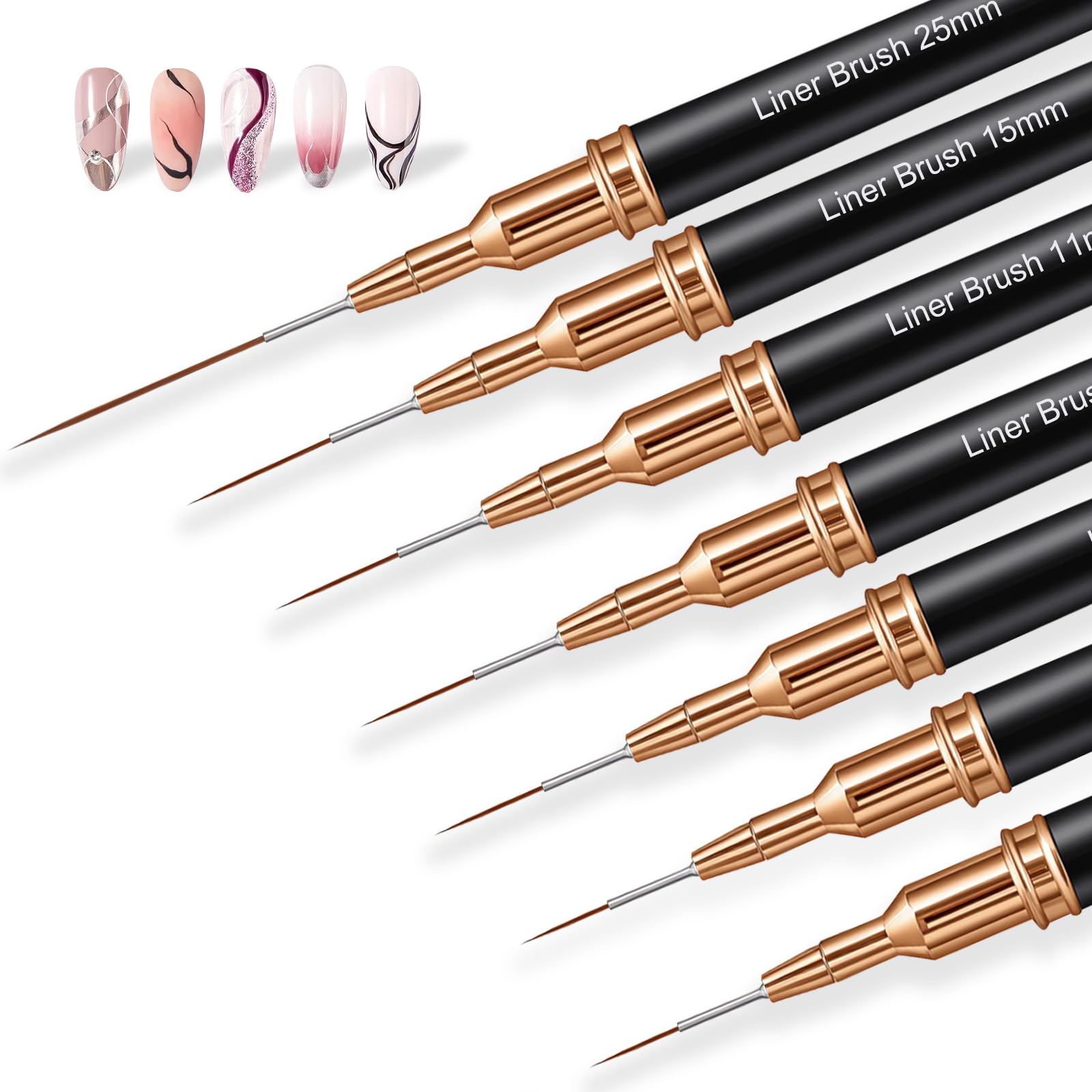 Vivinin 7-piece metallic nail art brush set with 7mm brush for precise long lines