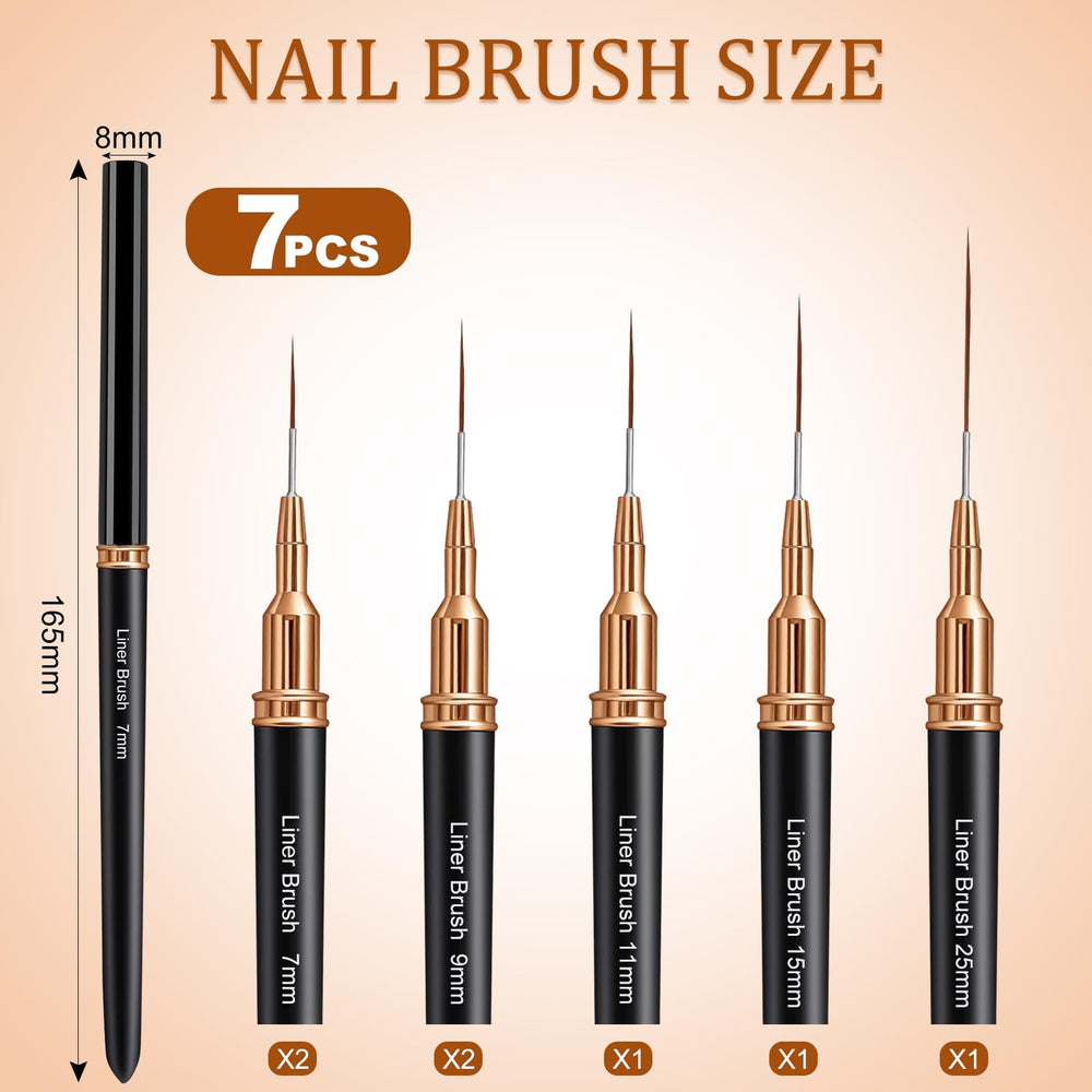 Vivinin 7-piece metallic nail art brush set with 9mm brush for clean outlines