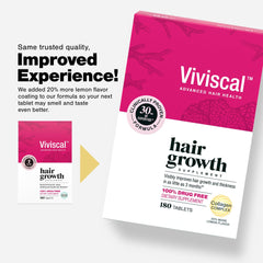 Viviscal two-tablet daily dosage illustrates routine hair support.