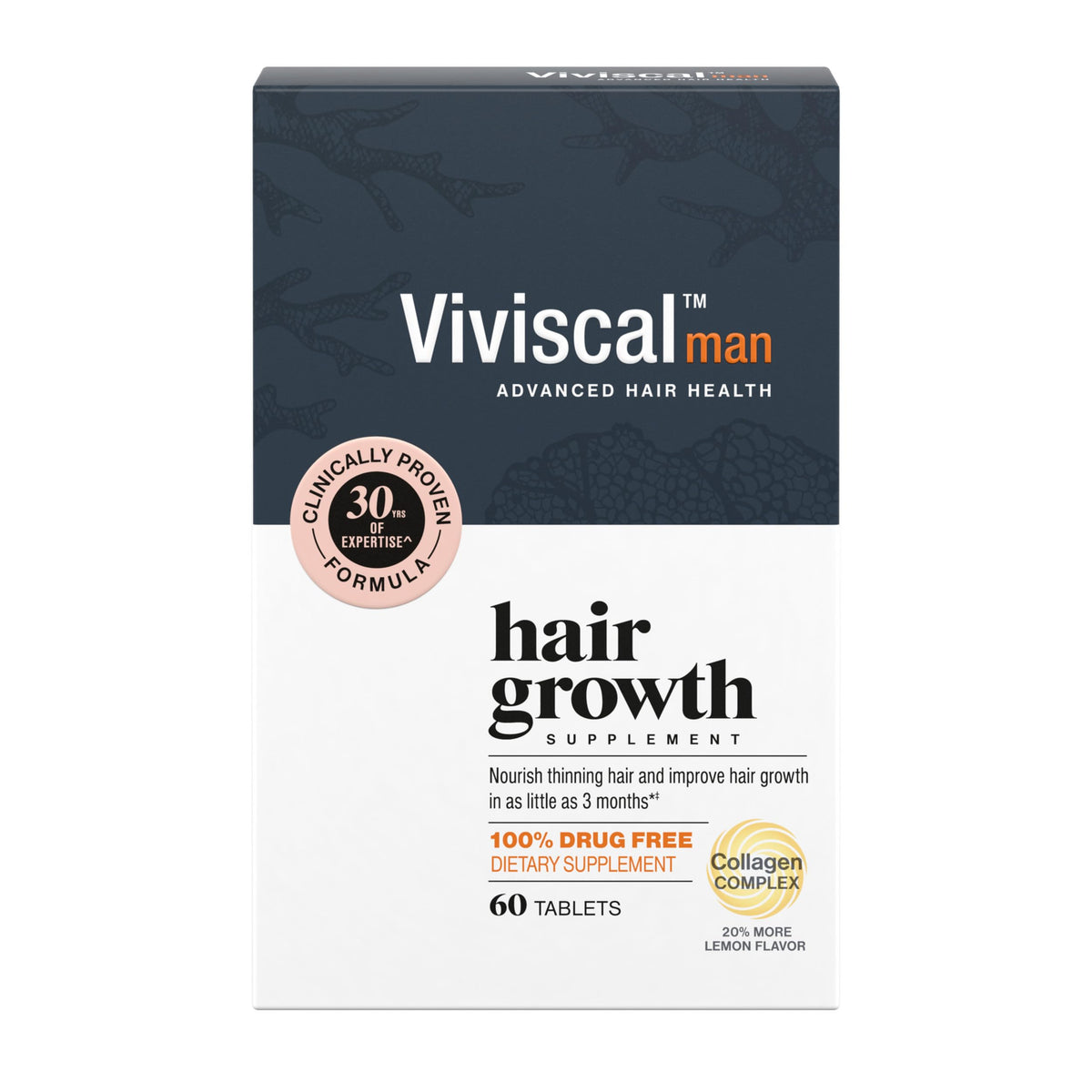 This Viviscal Man bottle shows the daily dosage for hair health.