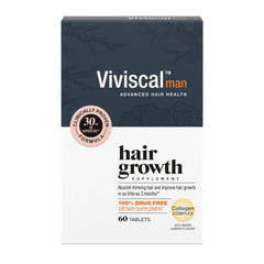 This Viviscal Man bottle shows the daily dosage for hair health.