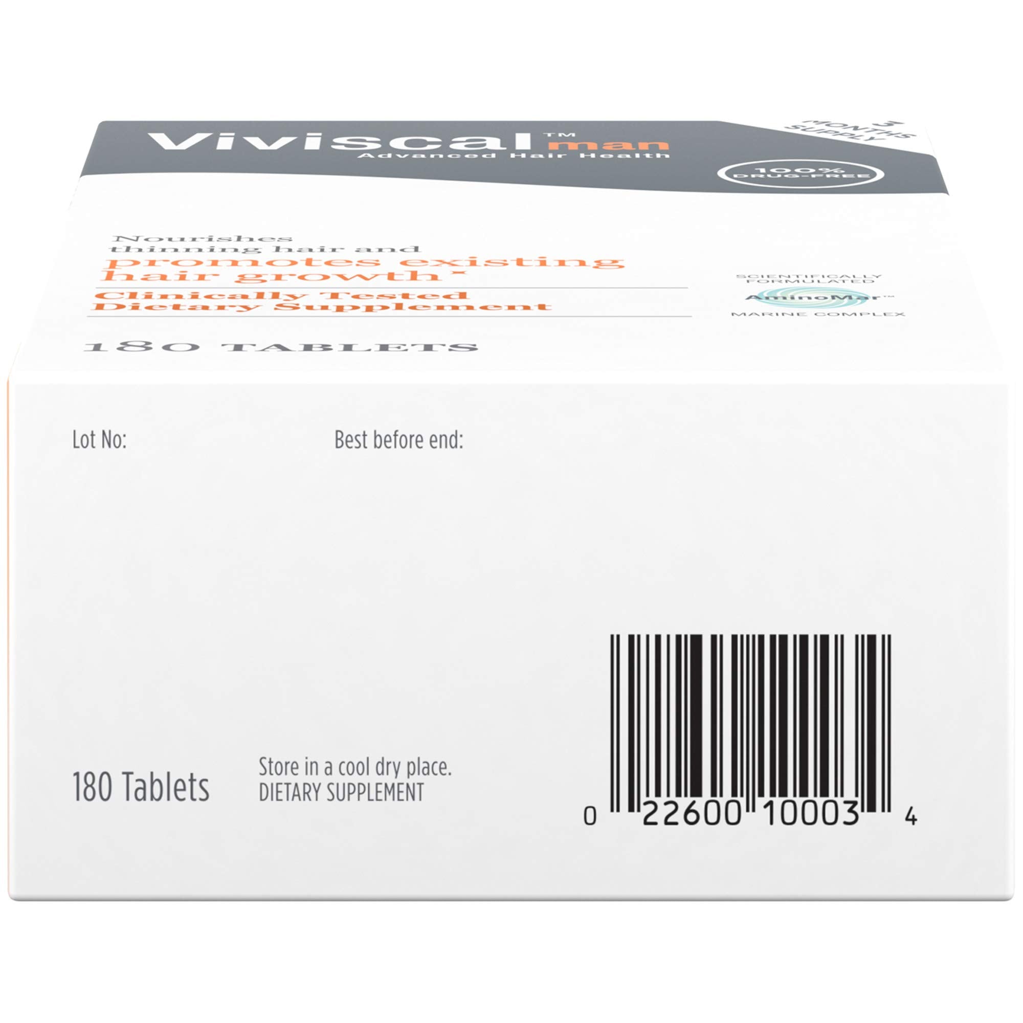 Viviscal Man package back reveals usage guidelines and key benefits.