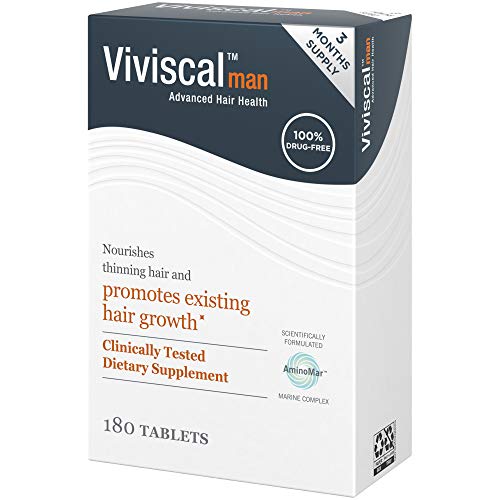 Viviscal Man bottle on shelf signals ongoing hair support.