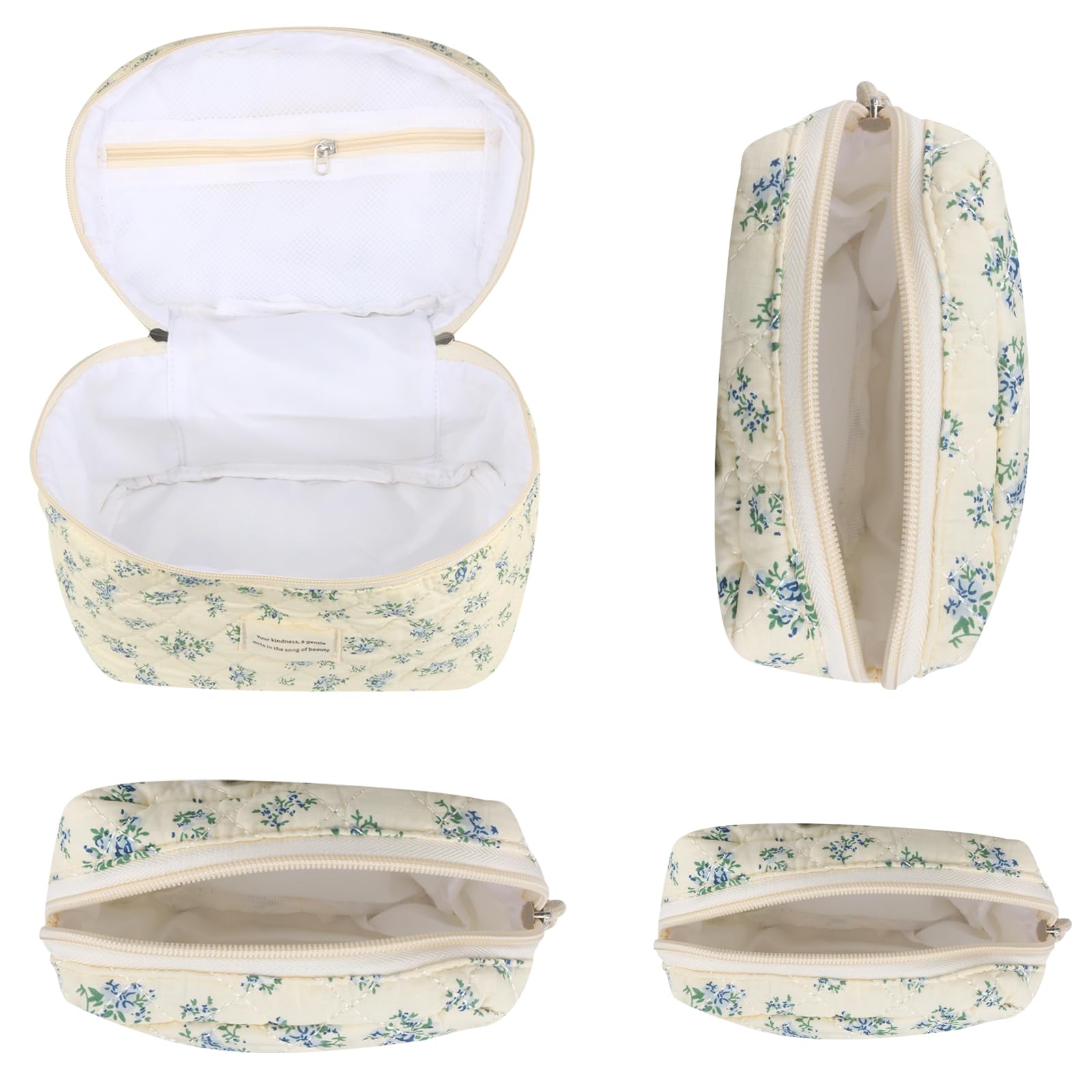 VIWIME soft-touch cotton makeup bag featuring quilted finish for gentle item protection.