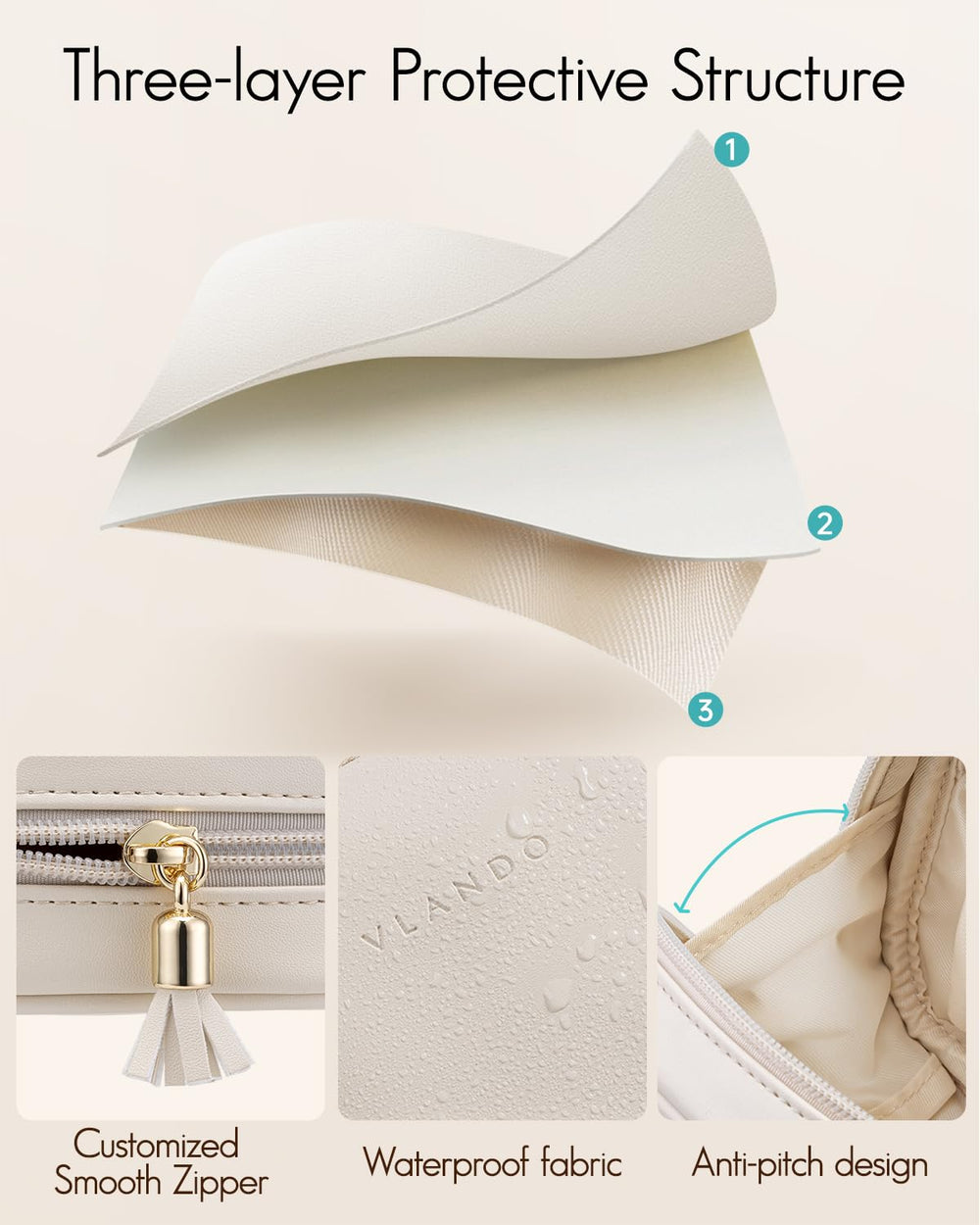 VLANDO cream white finish adds stylish touch to purse.