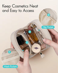 VLANDO makeup bag shows slip-in pockets for easy access to cosmetics.