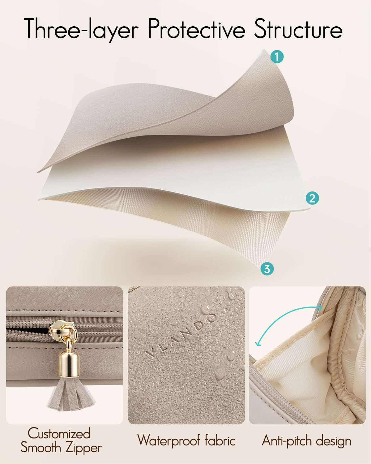 VLANDO makeup pouch close-up emphasizing compact size
