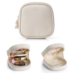 VLANDO mini makeup bag cream white with a slim profile, ideal for travel organization.