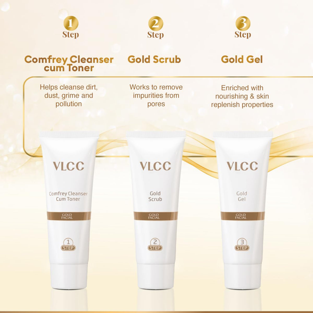VLCC Kit Facial Dorado: efecto brillo que realza el tono natural.