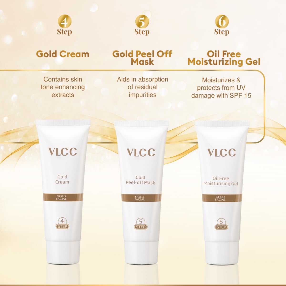 VLCC Kit Facial Dorado: cuidado facial rápido para momentos ocupados.
