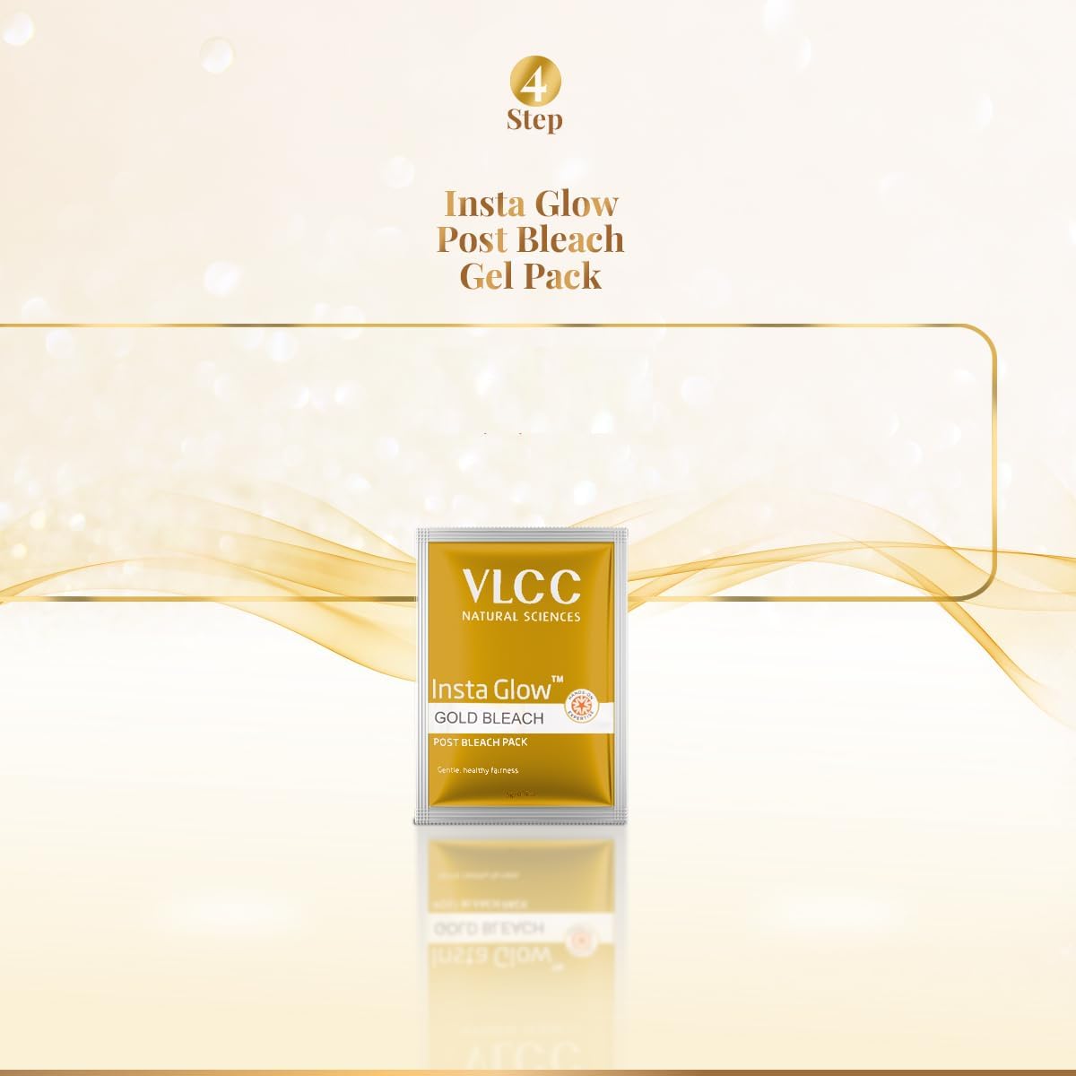 VLCC Insta Gold blanqueador, textura cremosa para aplicación suave.