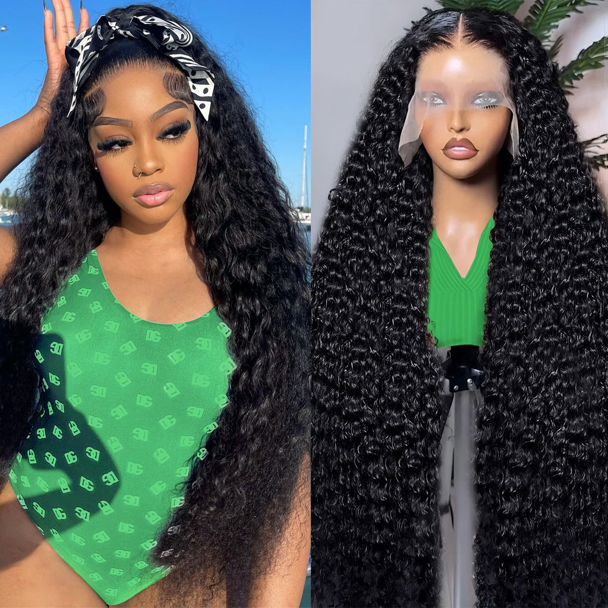 Vnrtkkn 30-inch deep wave lace front wig with natural-looking parting