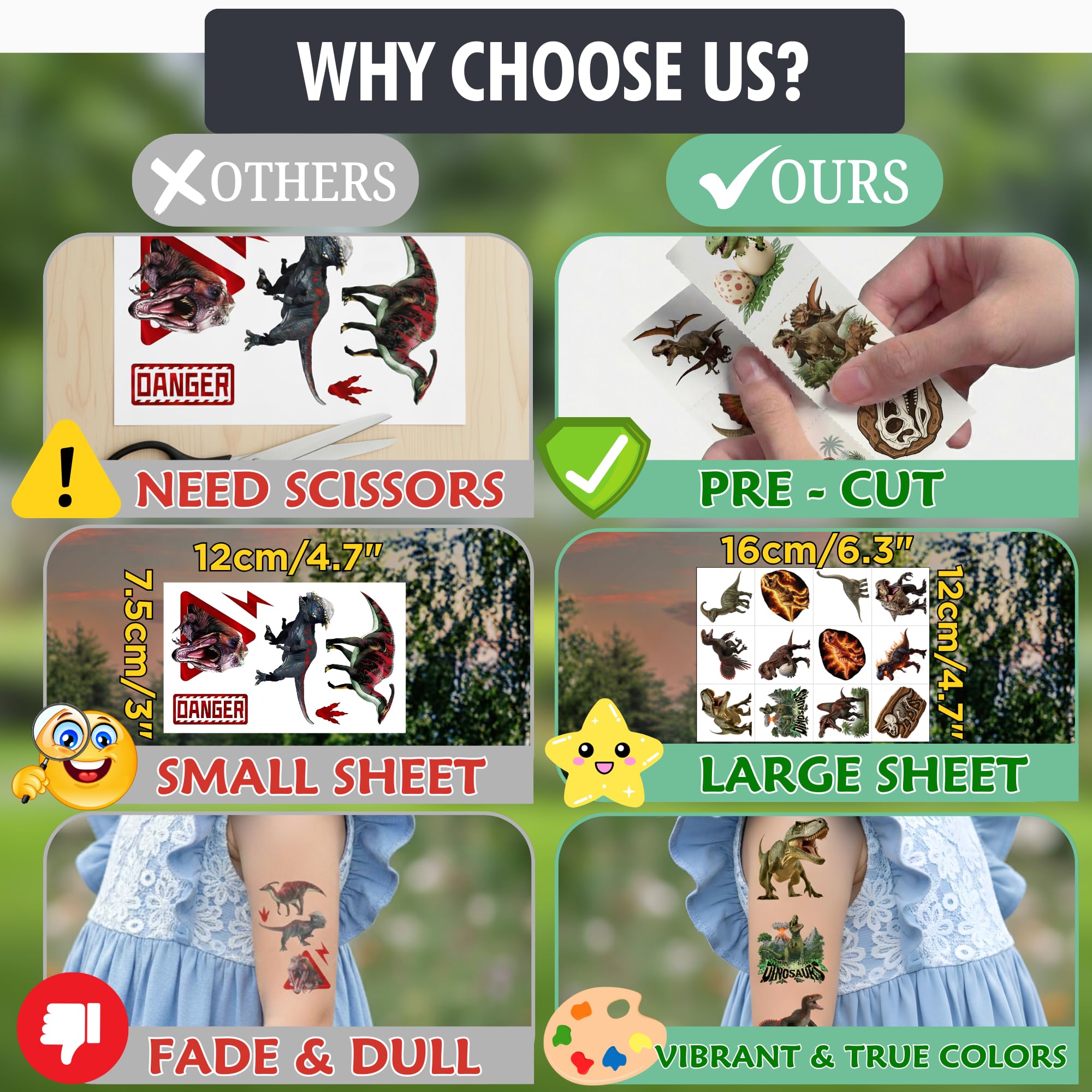 VNXCRAFTIES dinosaur tattoos skin-safe non-toxic design