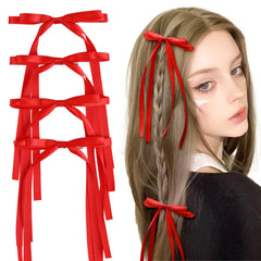 VOBOBE lazo satinado rojo en cabello para look diario elegante