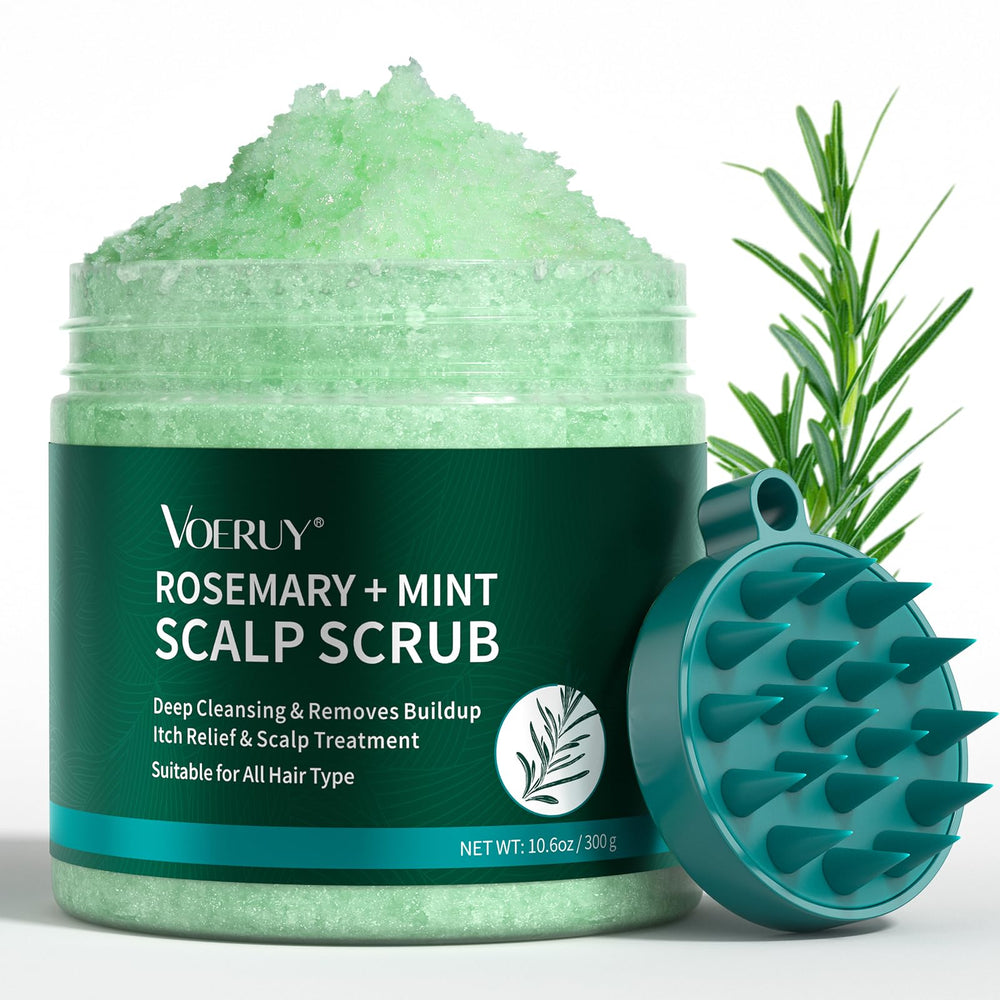 VOERUY Exfoliante capilar romero en frasco con efecto de limpieza profunda.