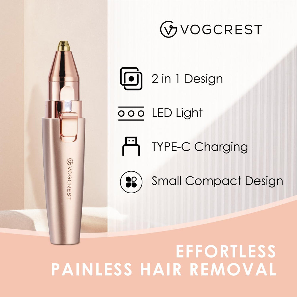 VG VOGCREST facial-trimmer with LED light in use for hair removal