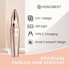 VG VOGCREST facial-trimmer with LED light in use for hair removal