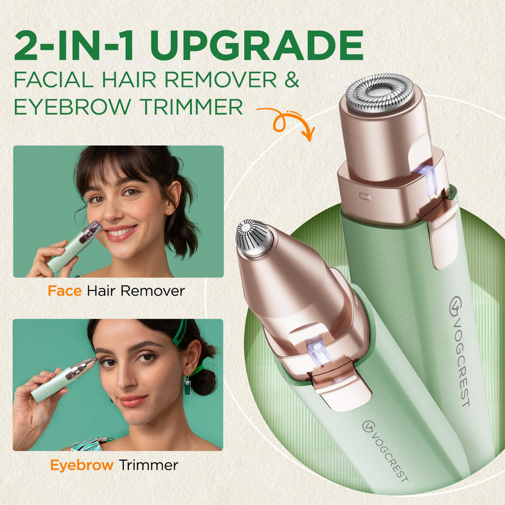 VOGCREST facial hair remover and eyebrow trimmer in one compact device.