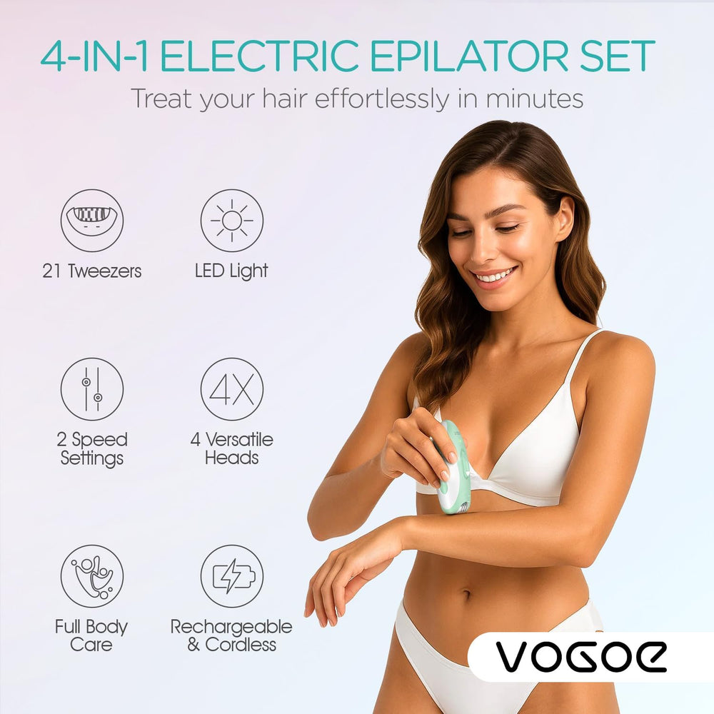 VOGOE Epilator 21 tweezers close up shows precise hair removal