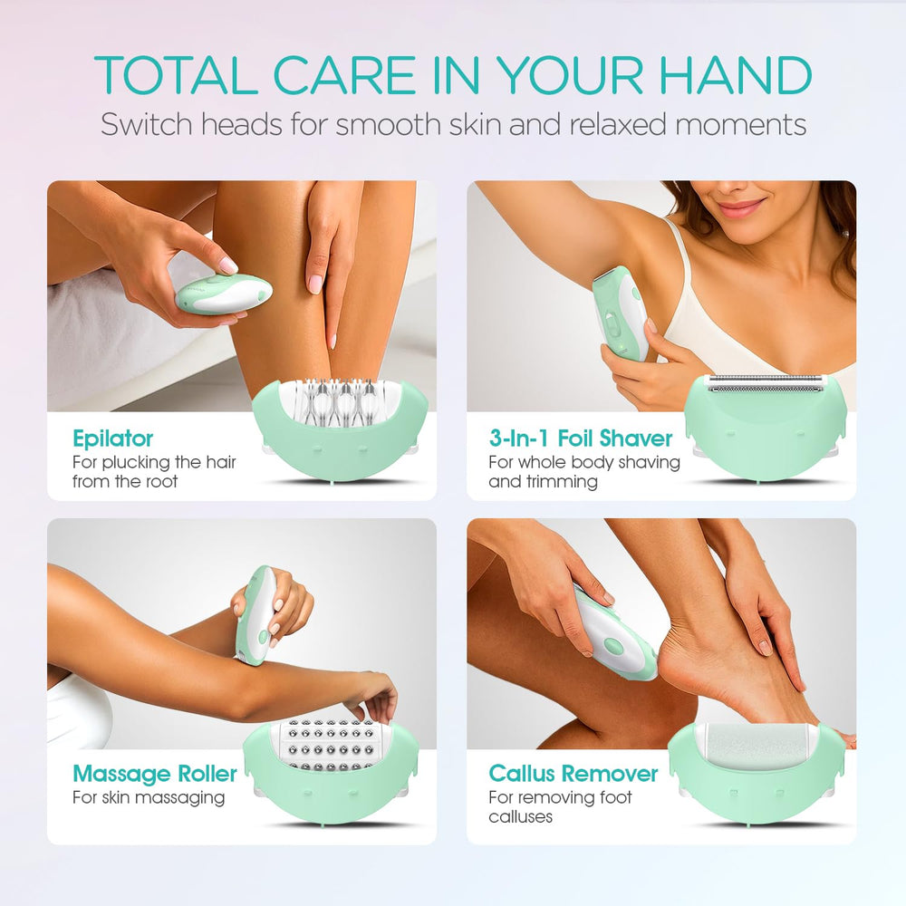 VOGOE Epilator cordless use shown for flexible grooming anywhere